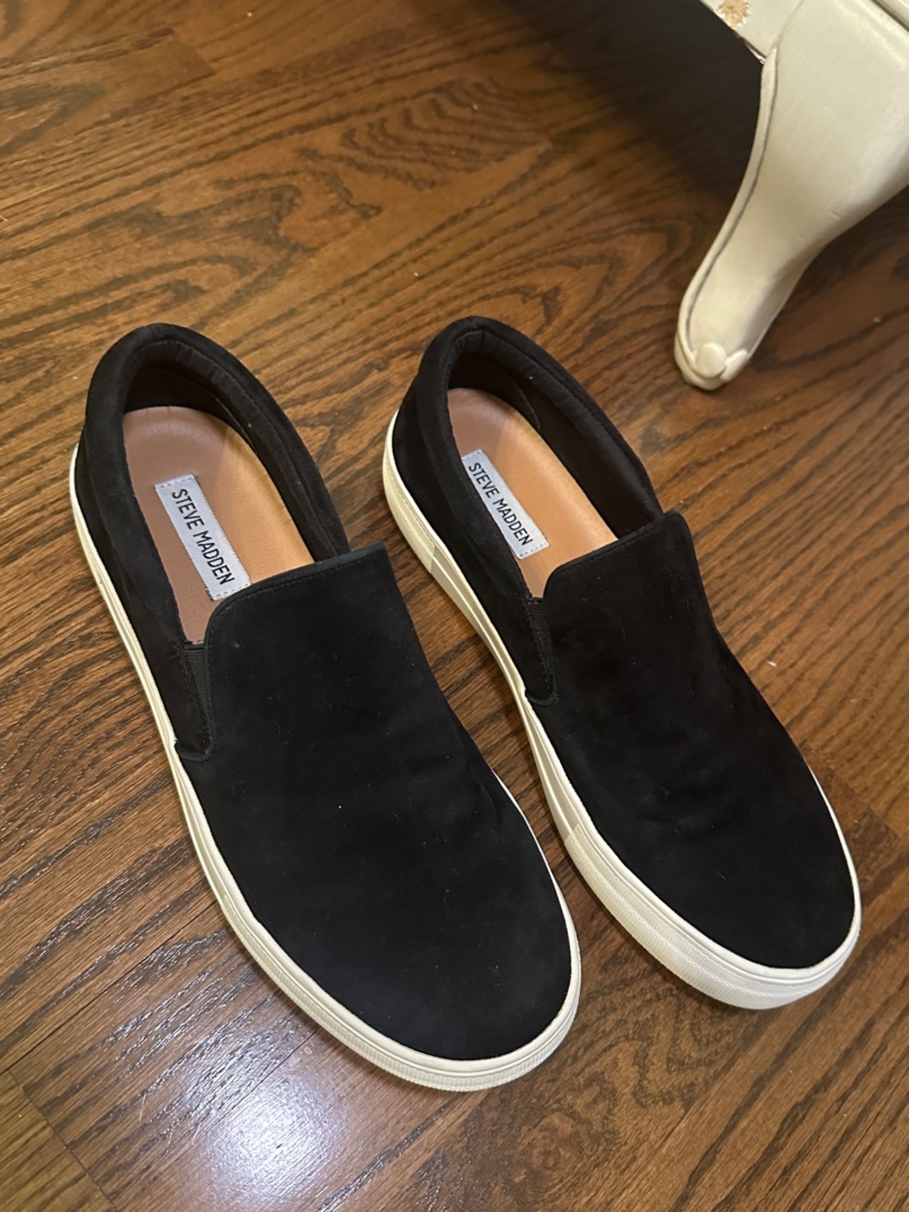 Steve Madden Black Suede Slip-On Sneakers with Cream Sole